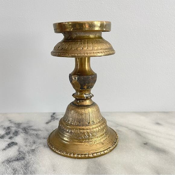 Vintage Brass Candlestick Candle Holder Bowl Lamp Incense Gold Solid MCM Design - Picture 5 of 9